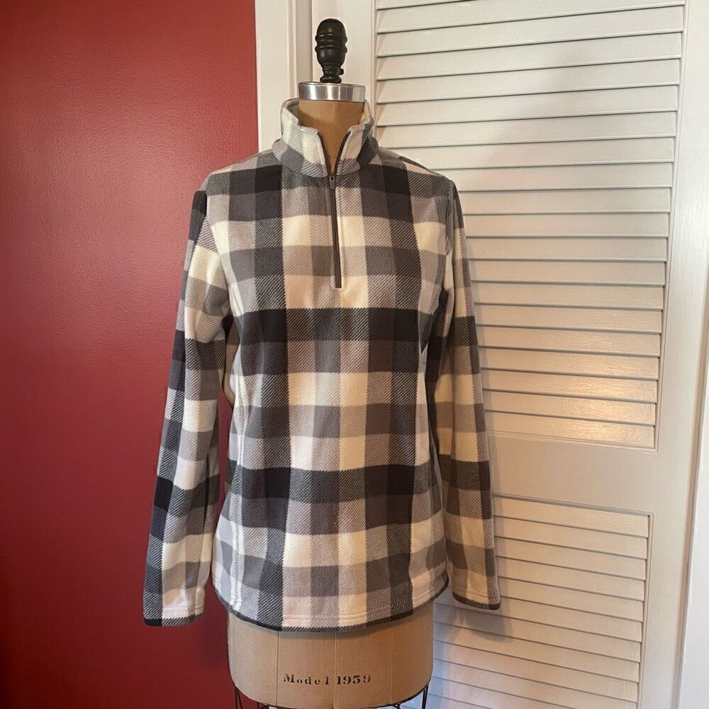 LANDS’ END | monochrome plaid half zip fleece jacket S